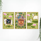 Spiritual Pichwai Canvas Wall Painting Set of Three