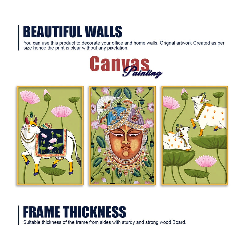 Spiritual Pichwai Canvas Wall Painting Set of Three