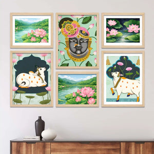 Spiritual Pichwai Wall Art Frame Set of 6