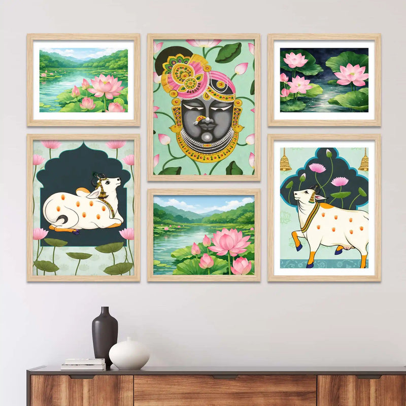 Spiritual Pichwai Wall Art Frame Set of 6