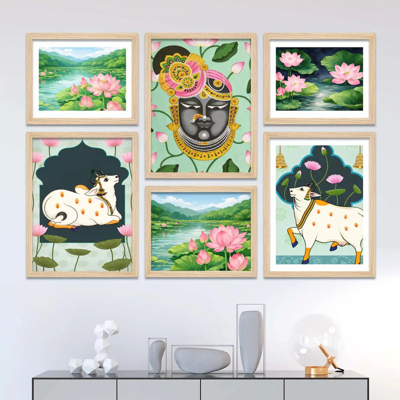 Spiritual Pichwai Wall Art Frame Set of 6