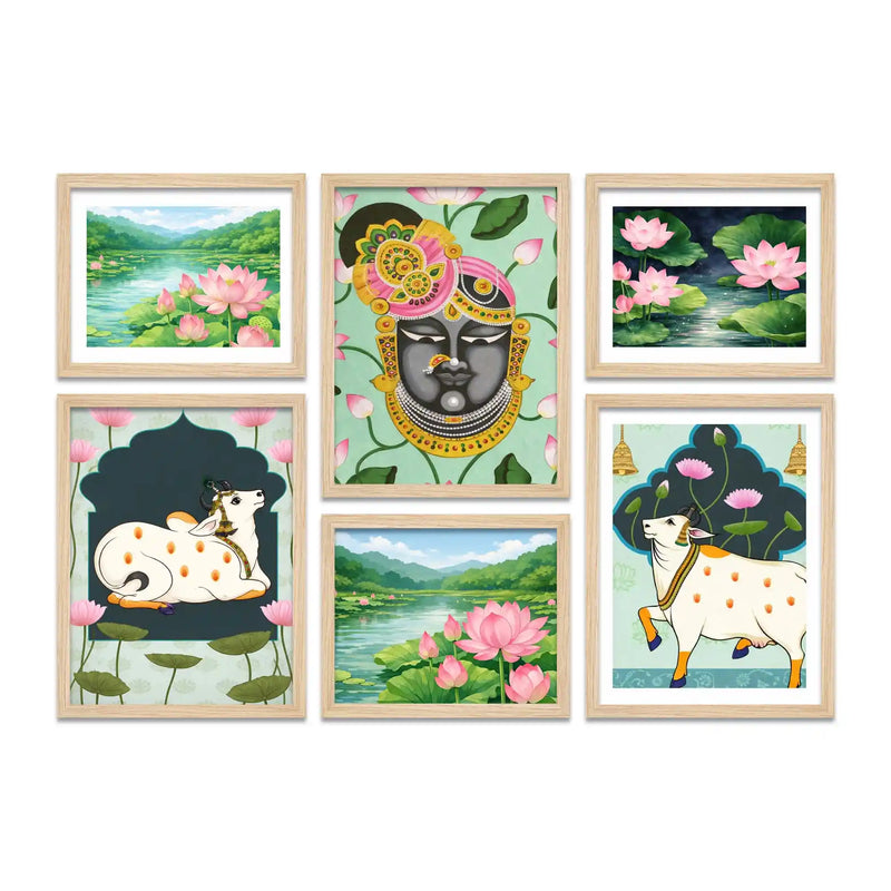 Spiritual Pichwai Wall Art Frame Set of 6