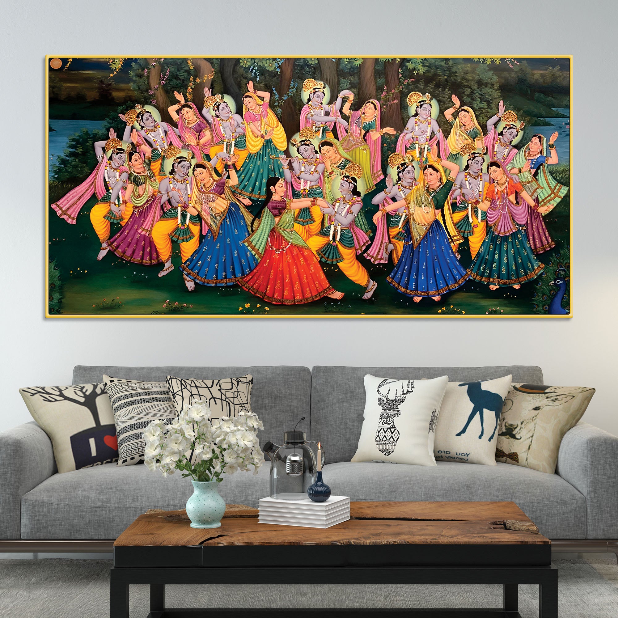 Spiritual Raas Leela Krishna Traditional Wall Painting