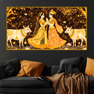 Spiritual Radha Krishna Artwork Crystal Glass Wall Painting