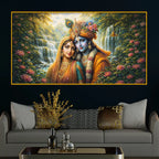 Spiritual Radha Krishna Crystal Glass Wall Art Nature Scene Painting