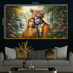 Spiritual Radha Krishna Crystal Glass Wall Art Nature Scene Painting