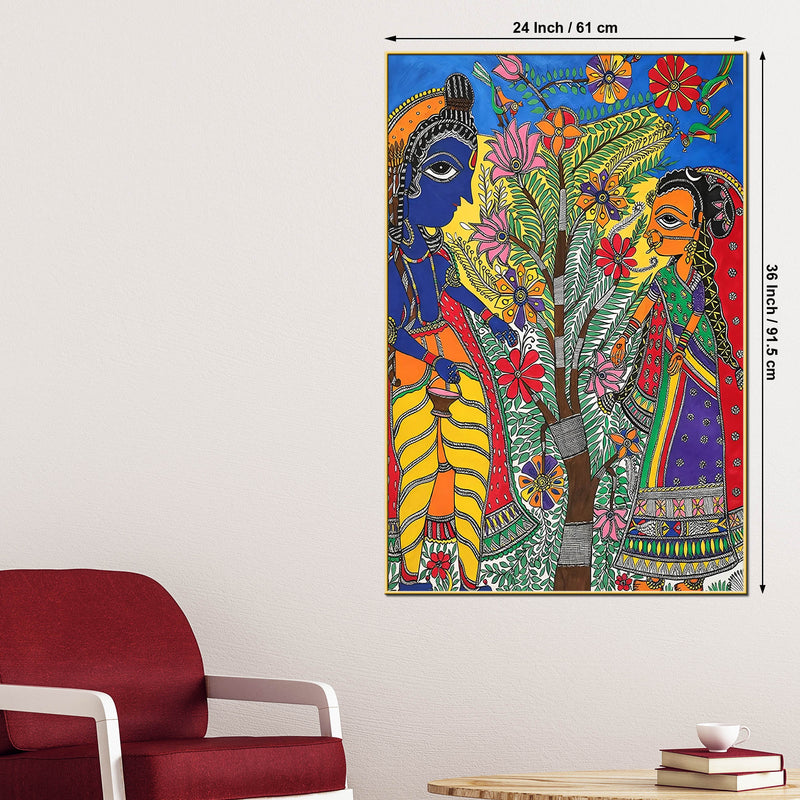 Spiritual Ram Sita Madhubani Canvas Wall Painting for Home Décor