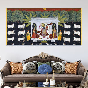 Spiritual Shreenathji Darbar Pichwai Canvas Wall Painting for Home & Temple