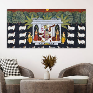 Spiritual Shreenathji Darbar Pichwai Canvas Wall Painting for Home & Temple