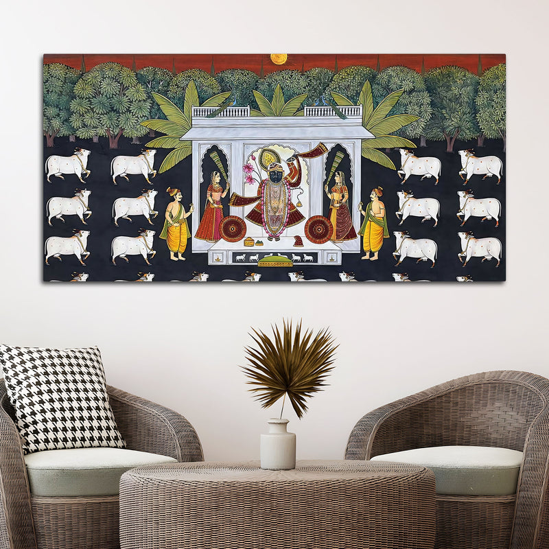 Spiritual Shreenathji Darbar Pichwai Canvas Wall Painting for Home & Temple