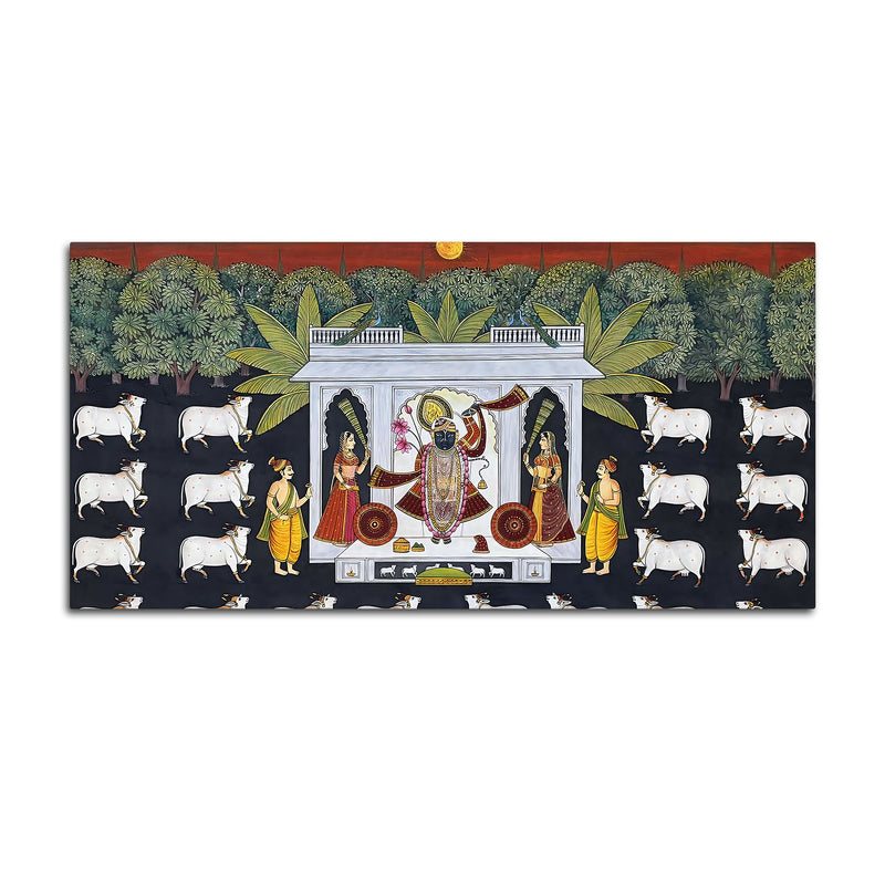 Spiritual Shreenathji Darbar Pichwai Canvas Wall Painting for Home & Temple