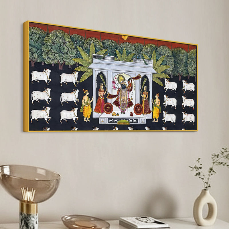 Spiritual Shreenathji Darbar Pichwai Canvas Wall Painting for Home & Temple