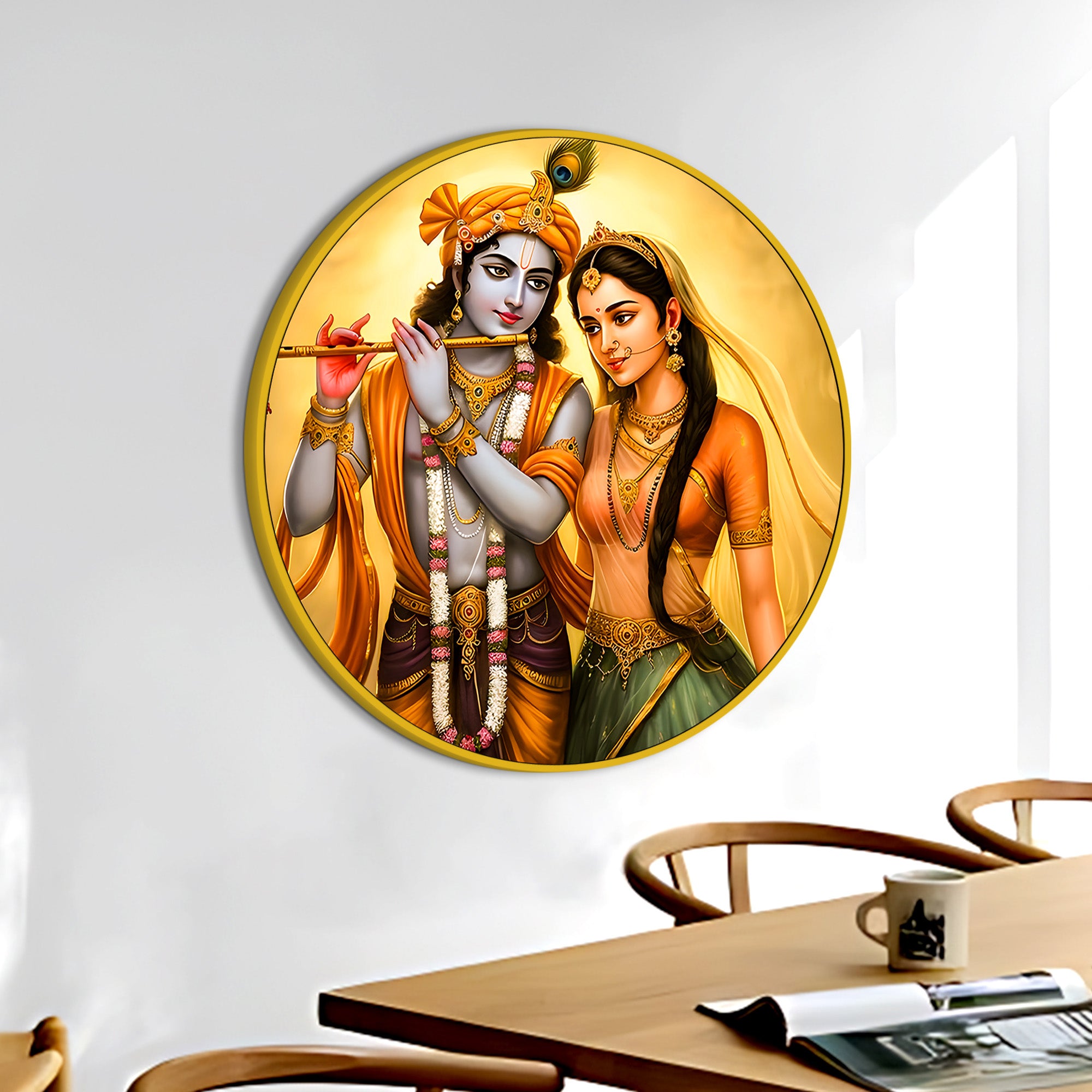 Spiritual Radha Krishna Round Frame Painting Decor