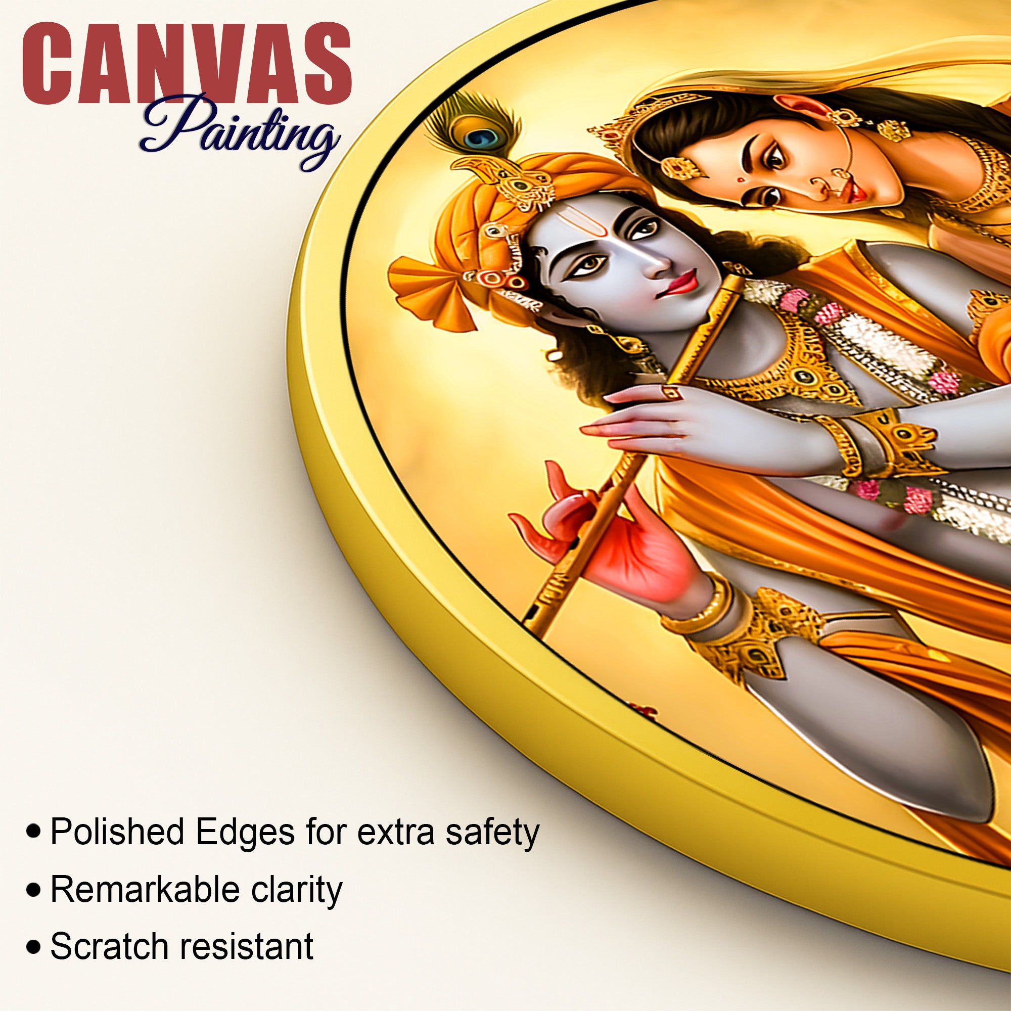 Spiritual Radha Krishna Round Frame Painting Decor