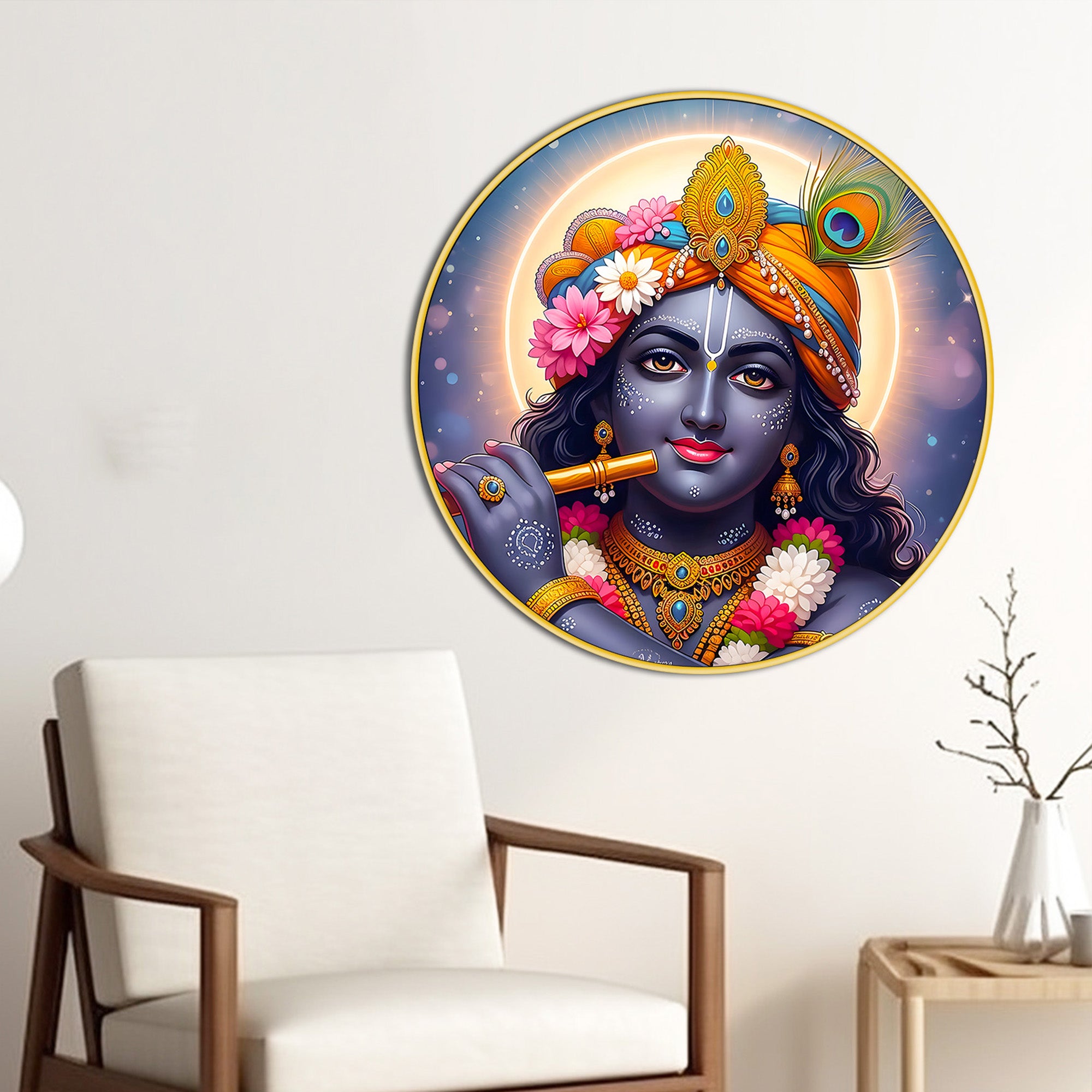 Spiritual Shri Krishna Round Painting Decor