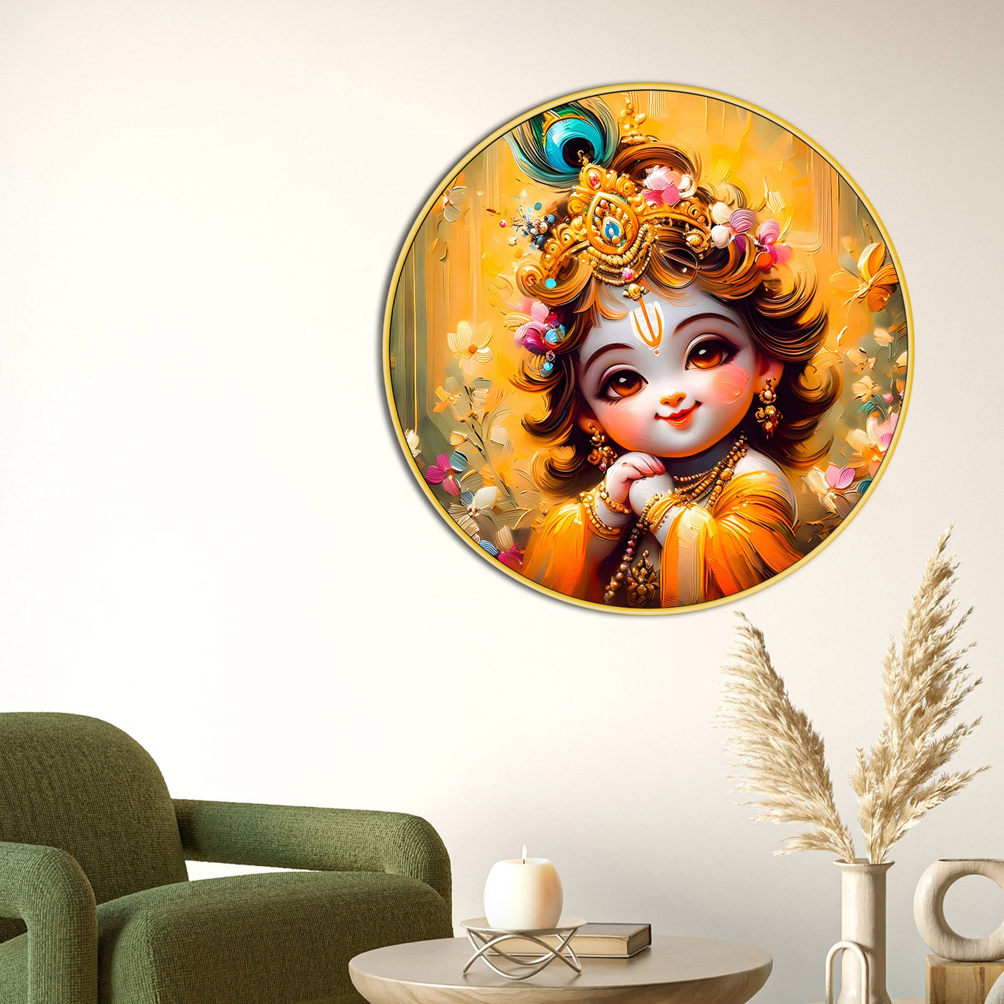 Spiritual Shri Krishna Round Painting for Wall
