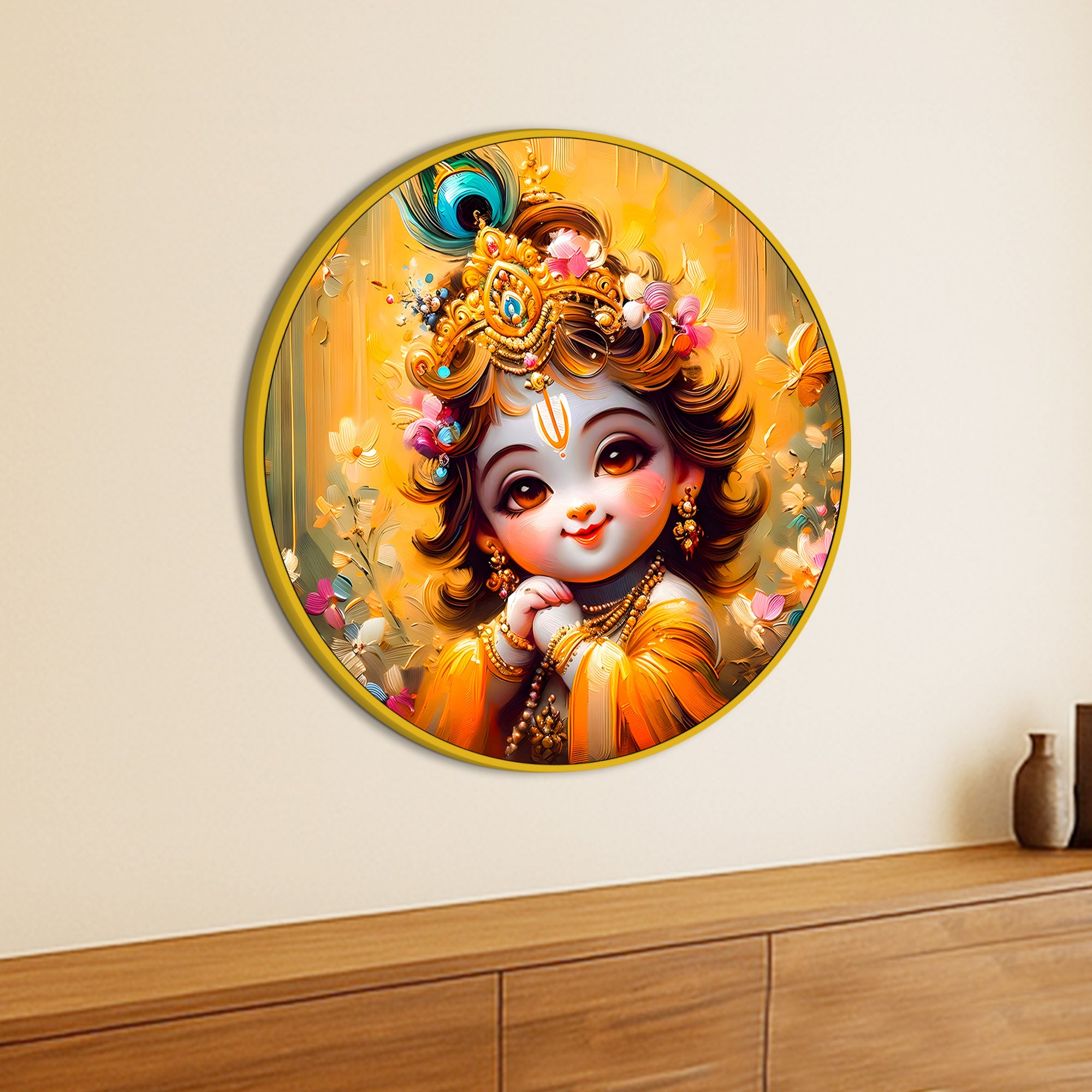 Spiritual Shri Krishna Round Painting for Wall