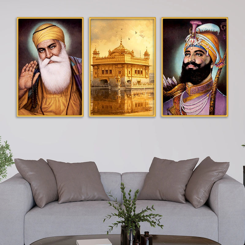 Spiritual Sikh Canvas Wall Painting Set of Three for Home Decor