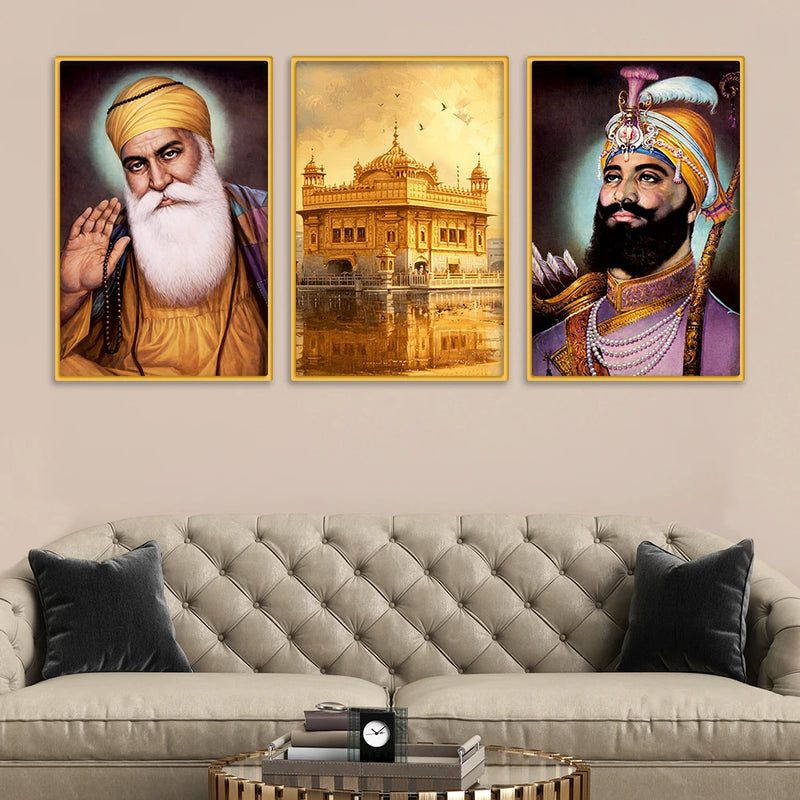 Spiritual Sikh Canvas Wall Painting Set of Three for Home Decor
