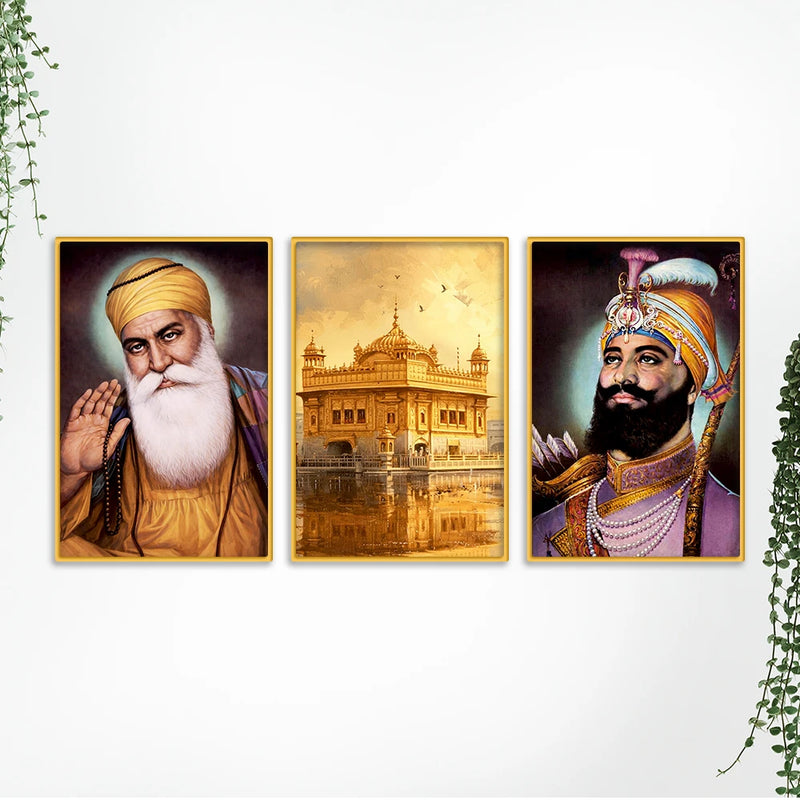 Spiritual Sikh Canvas Wall Painting Set of Three for Home Decor