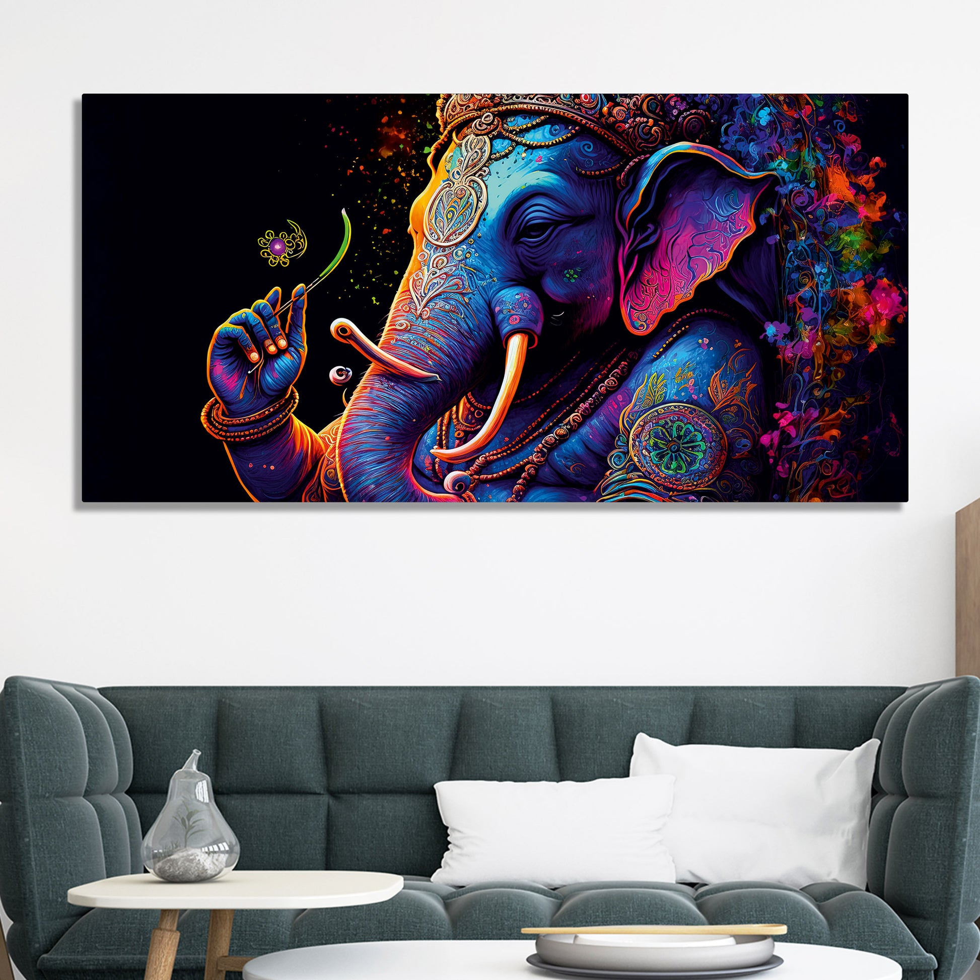 Spiritual Statue of Lord Ganesha Canvas Wall Painting