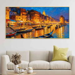 Spiritual Varanasi Ghat Canvas Painting for Home and Office Decor