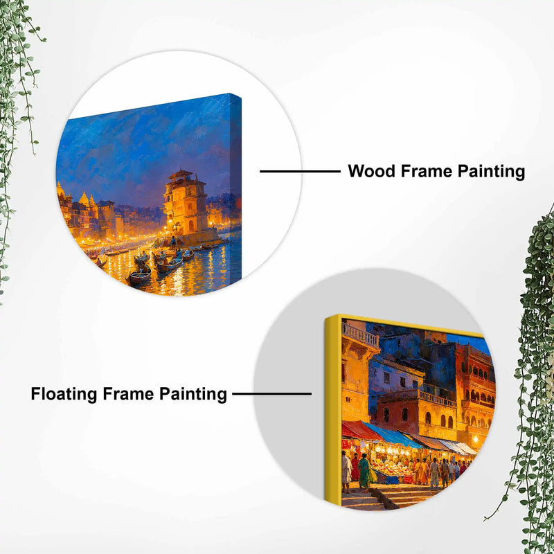 Spiritual Varanasi Ghat Canvas Painting for Home and Office Decor