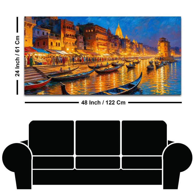 Spiritual Varanasi Ghat Canvas Painting for Home and Office Decor