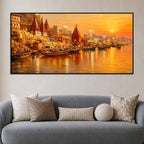 Spiritual Varanasi Sunset Canvas Painting for Home Wall Décor