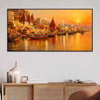 Spiritual Varanasi Sunset Canvas Painting for Home Wall Décor