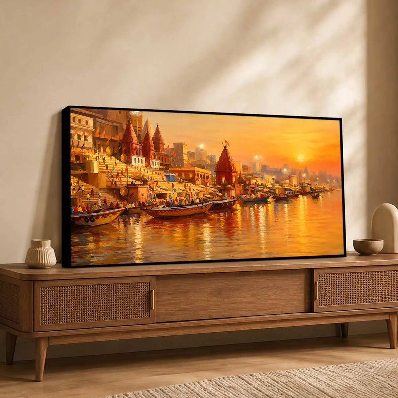 Spiritual Varanasi Sunset Canvas Painting for Home Wall Décor