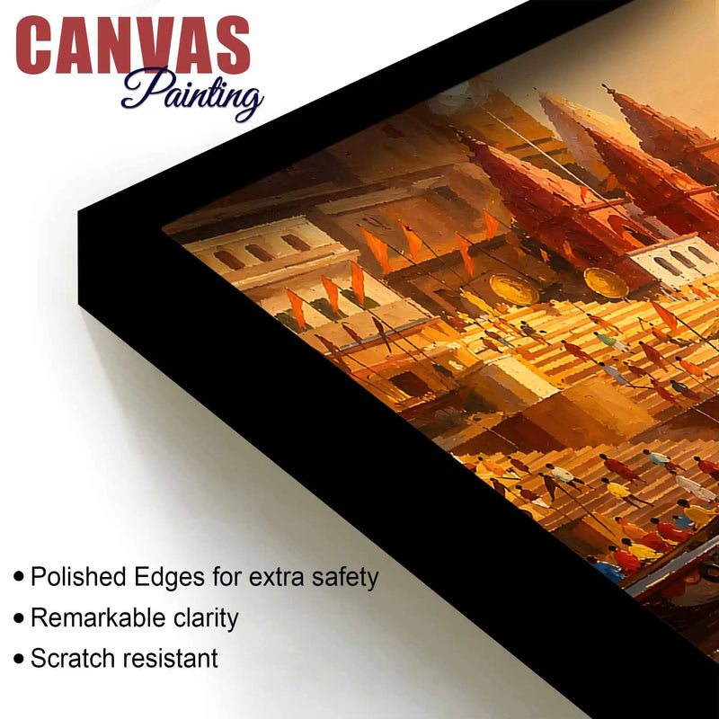 Spiritual Varanasi Sunset Canvas Painting for Home Wall Décor