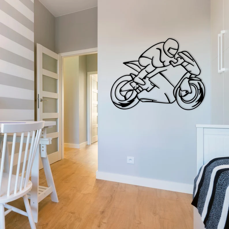 Sports Motorcycle Metal Wall Hanging for Modern Decor