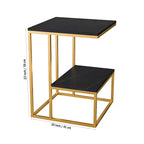 Square Geometric Elegant Golden Metal Finish Side Table with Black Marble