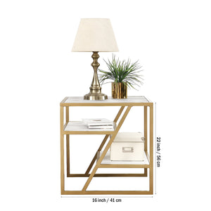 Square Shape Stylish Artistic Side Table with Golden Metal Finish