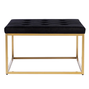 Square Shaped Black Velvet Ottoman with Golden Metal Finish