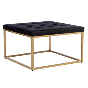 Square Shaped Black Velvet Ottoman with Golden Metal Finish