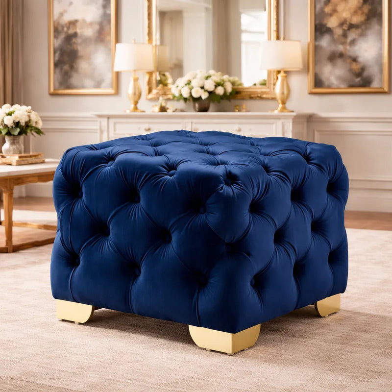 square-shaped-royal-blue-velvet-ottoman-with-golden-metal-finish