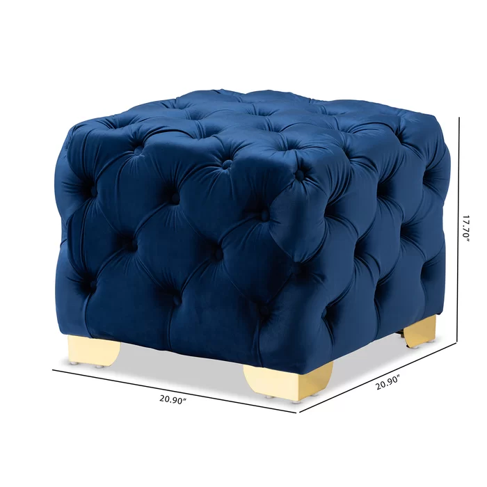 square-shaped-royal-blue-velvet-ottoman-with-golden-metal-finish