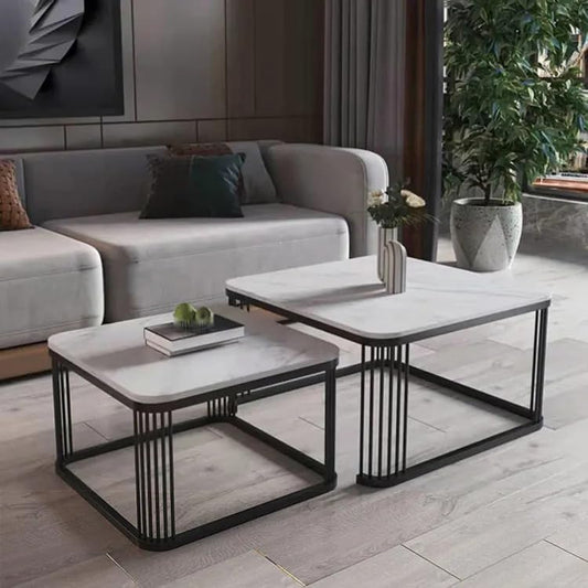 Square Tethered Metallic Marble Table Set of 2