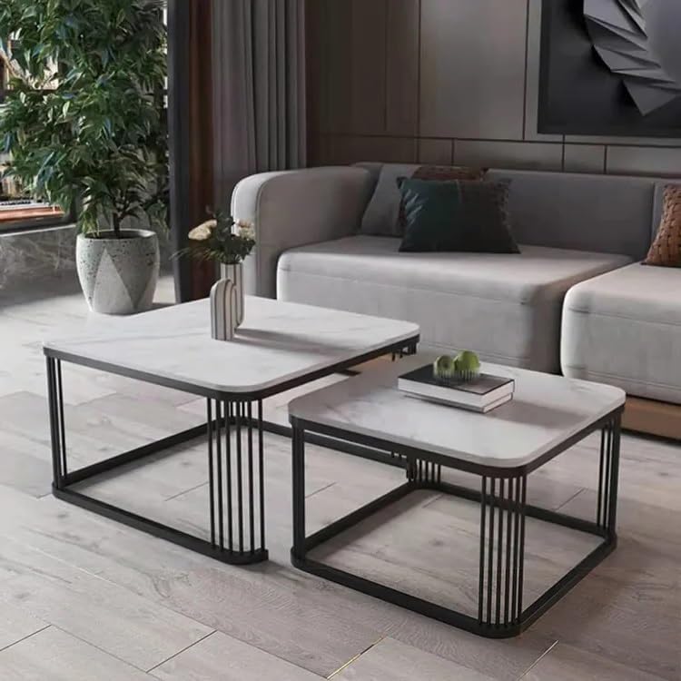 Square Tethered Metallic Marble Table Set of 2