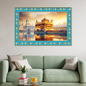 Sri Harmandir Sahib Gurdwara Floral Border Canvas Wall Painting