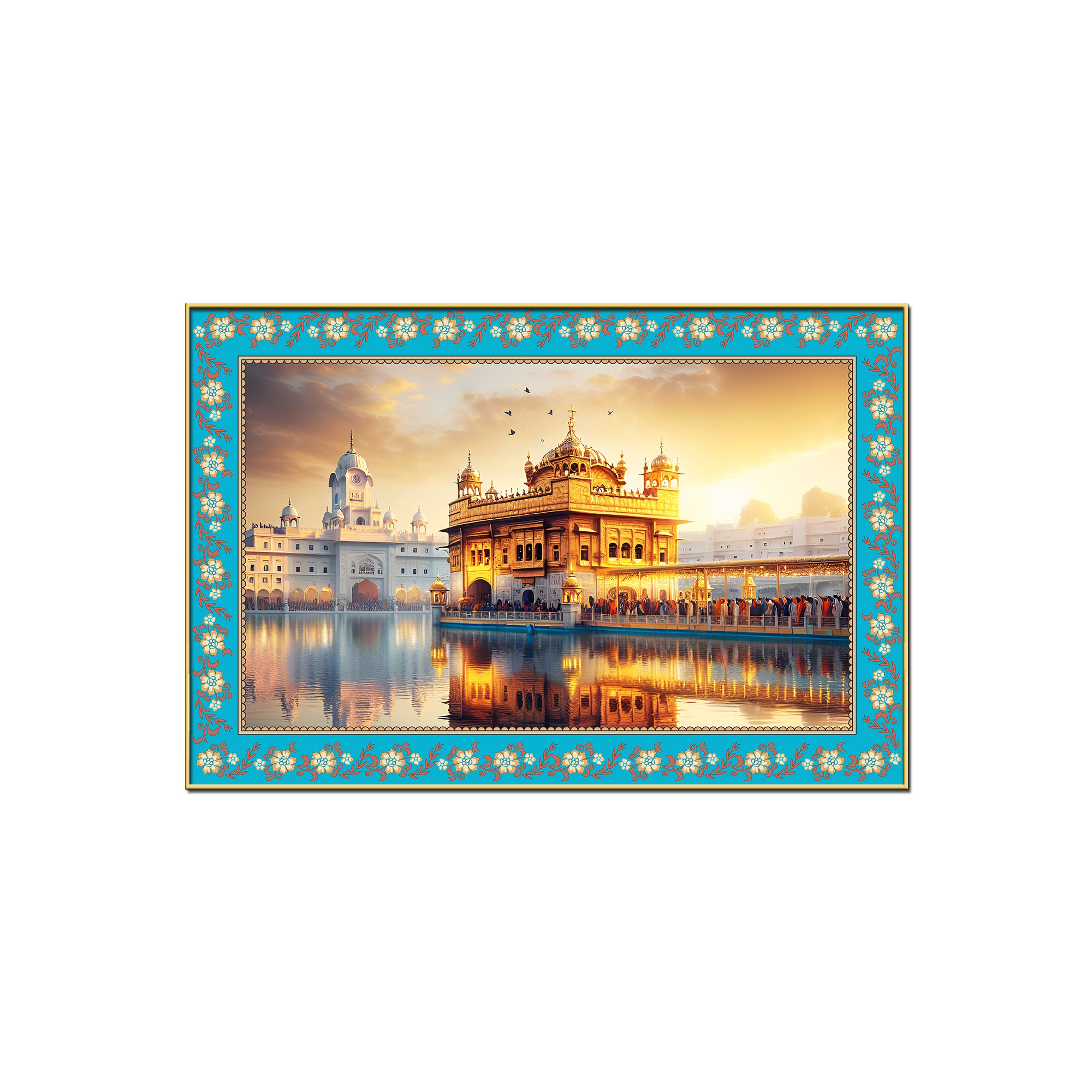 Sri Harmandir Sahib Gurdwara Floral Border Canvas Wall Painting