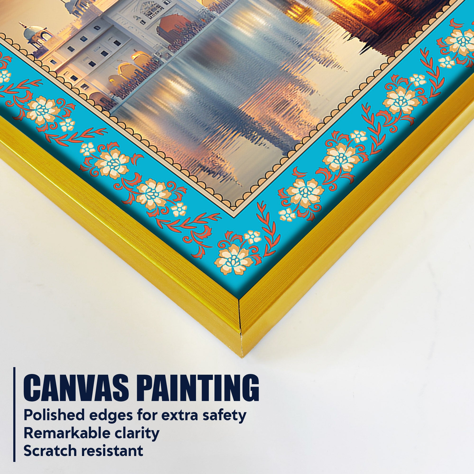 Sri Harmandir Sahib Gurdwara Floral Border Canvas Wall Painting