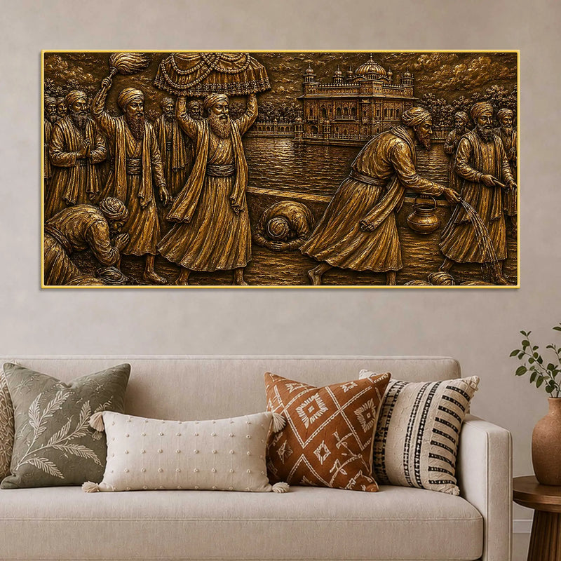 Sri Harmandir Sahib Seva Metallic Look 3D Canvas Wall Painting