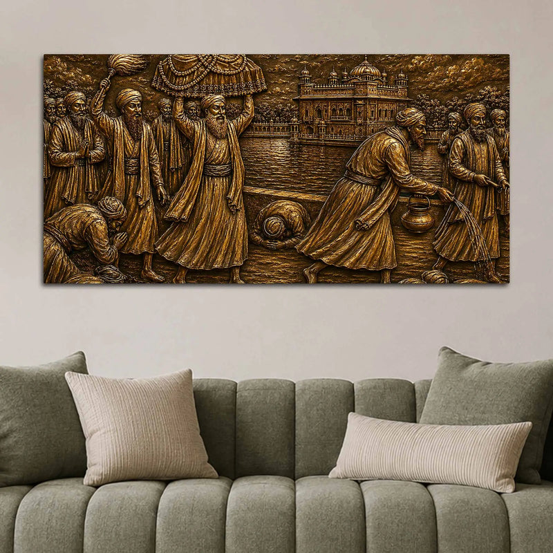Sri Harmandir Sahib Seva Metallic Look 3D Canvas Wall Painting