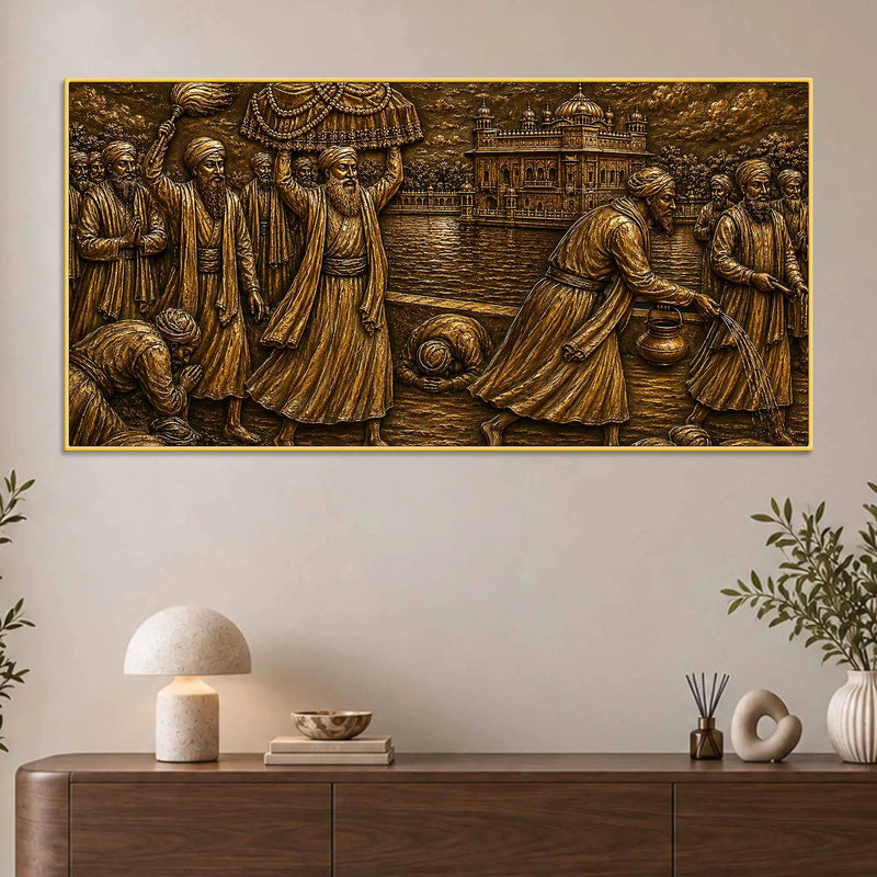Sri Harmandir Sahib Seva Metallic Look 3D Canvas Wall Painting