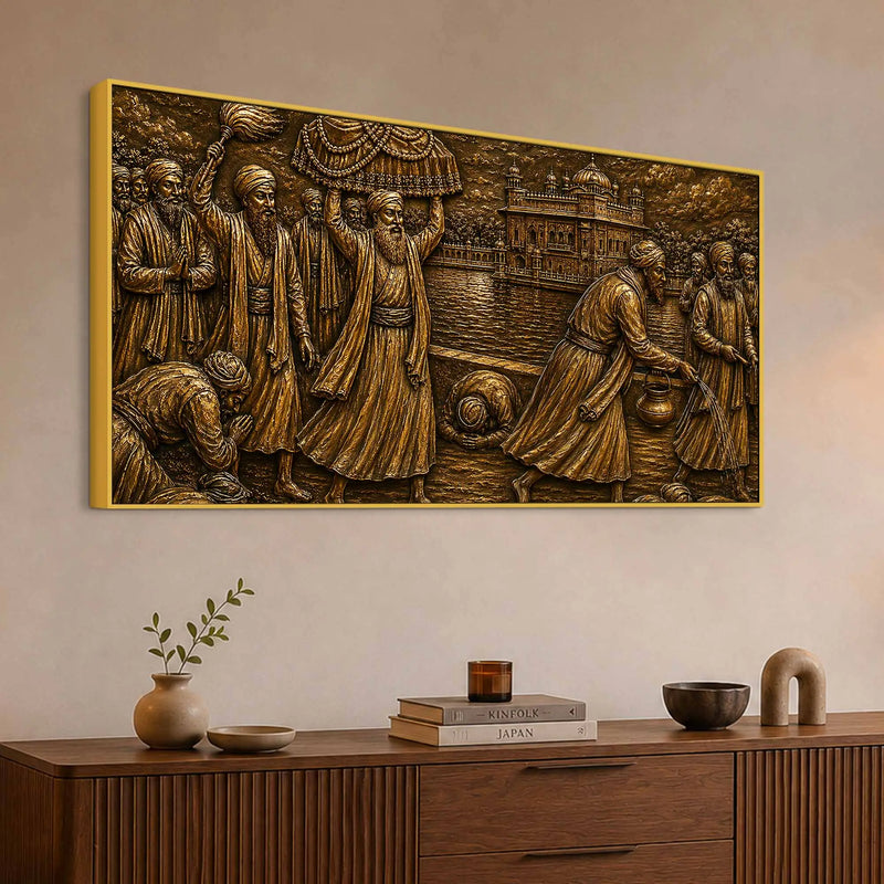 Sri Harmandir Sahib Seva Metallic Look 3D Canvas Wall Painting