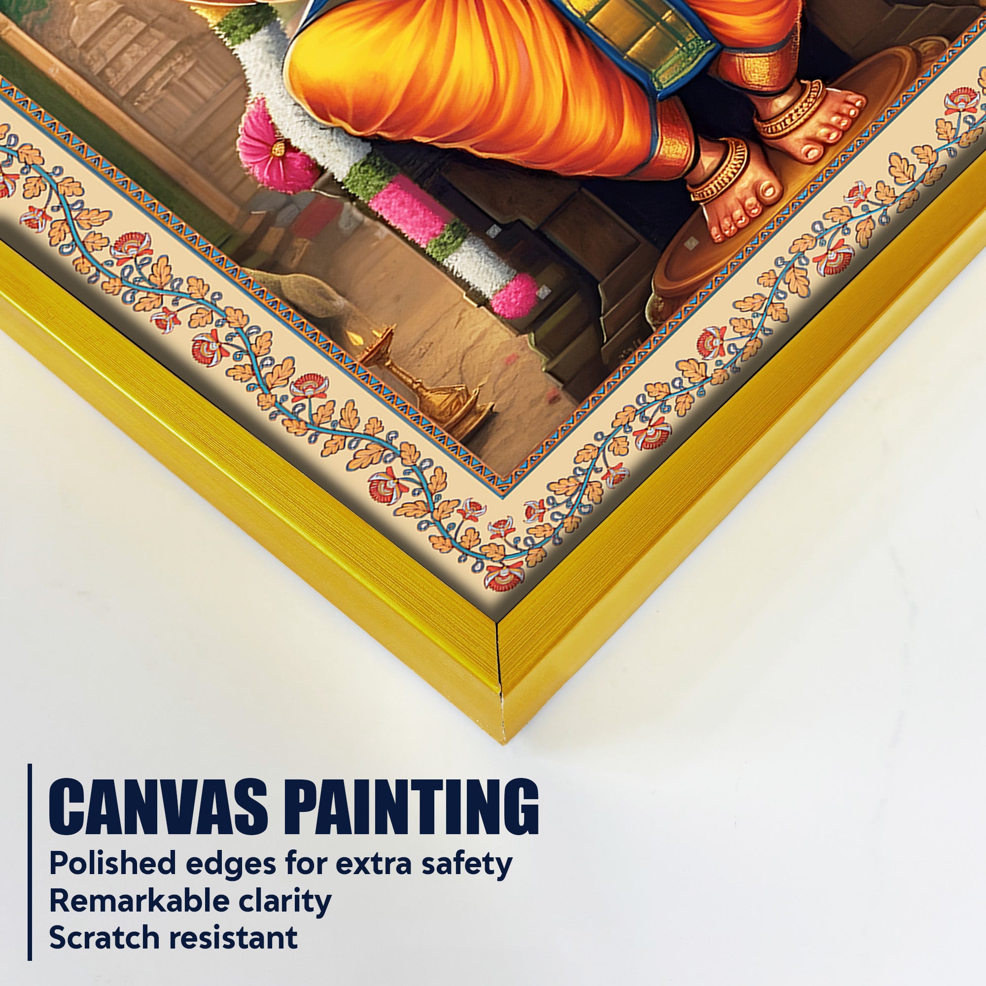 Sri Tirupati Balaji Floral Border Vertical Canvas Wall Painting