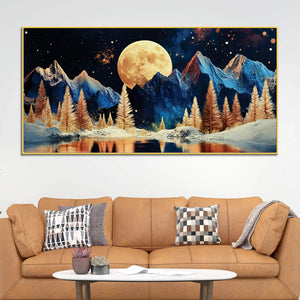 Starry Night Mountain Lake Abstract Canvas Painting